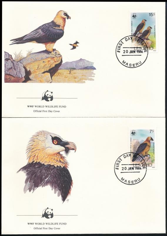 WWF: Bearded vulture set on 4 FDC, WWF: Szakállas saskeselyű sor 4 db FDC-n