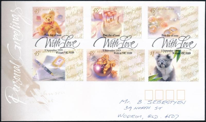 Üdvözlőbélyeg szelvényes sor FDC-n, Greeting Stamps set with coupon FDC