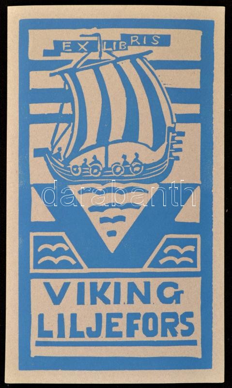 Bertel Kaukoja finn viking ex libris. X3. Linómetszet  75x135 mm