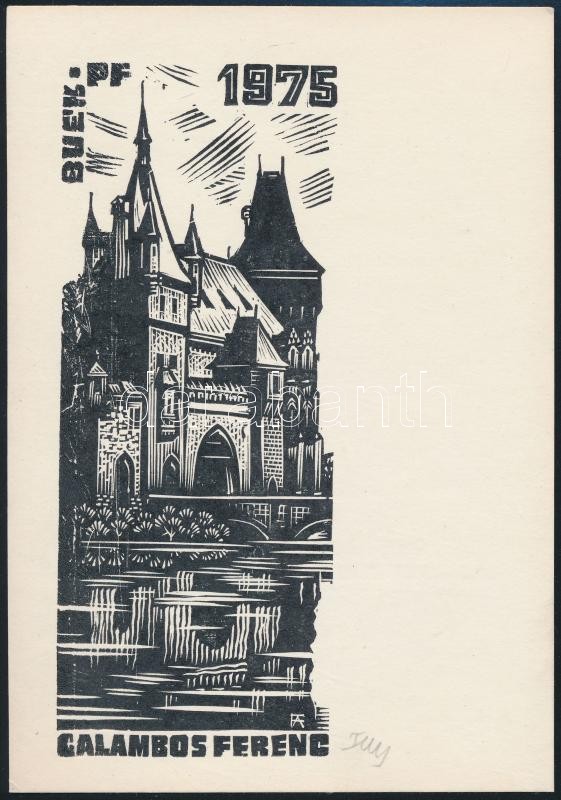 Fery Antal (1908-1944): Városliget, Vajdahunyad vára  ex libris. Linó, papír, jelzett, 15x11 cm