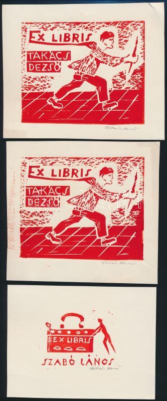 Takács Dezső (1933-): Ex librisek (3db). Linó, papír, jelzett 12x10 cm