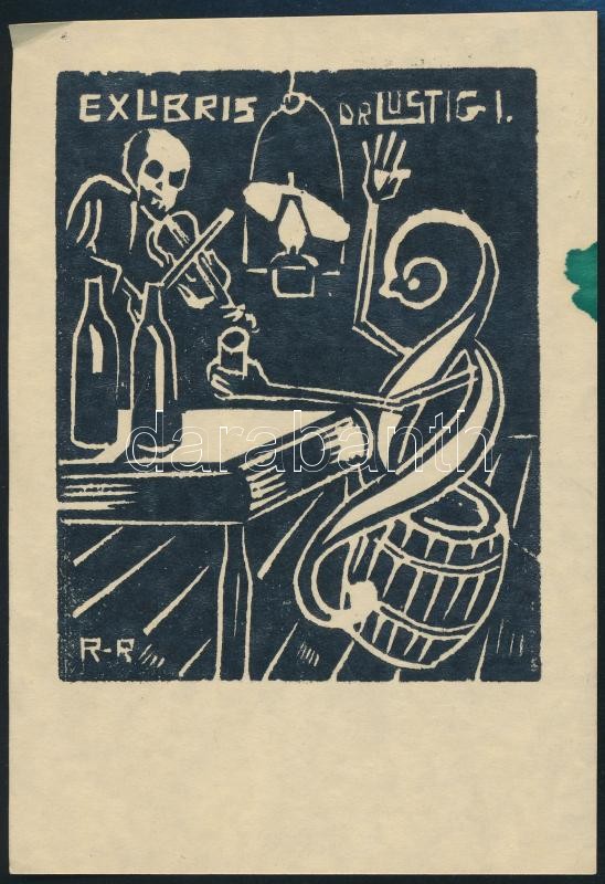 ;RR jelzéssel: Ex libris Dr. Lustig. Fametszet, papír, jelzett, 8x6,5 cm