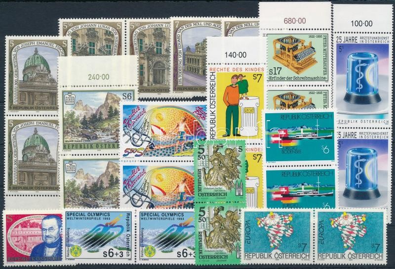 25 db bélyeg javarészt párokban, közte teljes sorok stecklapon, 25 stamps, mostly pairs