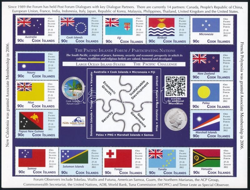 Csendes-óceáni szigetek konferenciája, Zászlók, 14 értékes + 16 értékes kisív, Pacific Islands Conference, Flags, 14 valuable + 16 valuable minisheet
