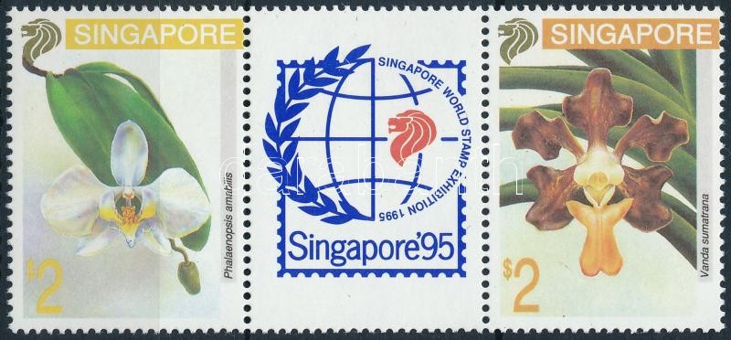 Nemzetközi bélyegkiállítás; Orchideák sor hármascsíkban, International Stamp Exhibition; Orchids set in stripe of 3