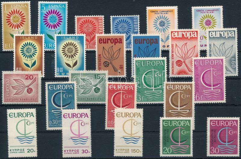 1964-1966 Europa CEPT 24 diff stamps, 1964 -1966 Europa CEPT 24 klf bélyeg(apró törések, betapadásnyom)