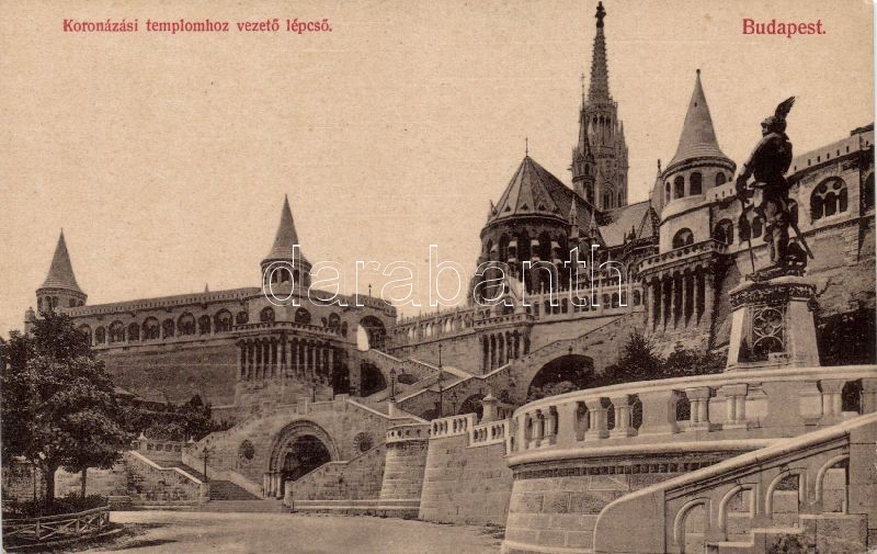 Budapest I. Koronázási templomhoz vezető lépcső, kiadja Divald Károly