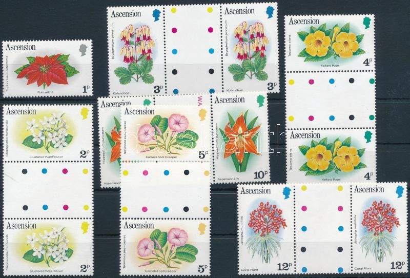 Flowers set in coupon pairs + 1 value, Virágok sor szelvényes párokban + 1 önálló érték (2 db stecklapon)