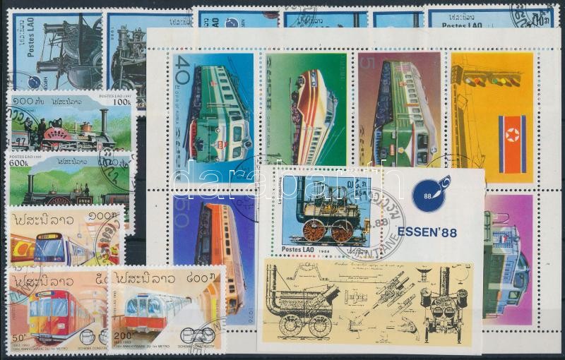 Railway 35 stamps, 1 mini sheet and 2 blocks, Vasút motívum 35 db bélyeg, 1 kisív és 2 blokk 2 stecklapon