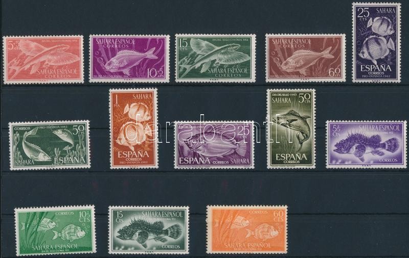 1953-1963 Halak motívum 13 klf bélyeg, közte sorok, 1953-1963 Fish motive 13 diff stamps