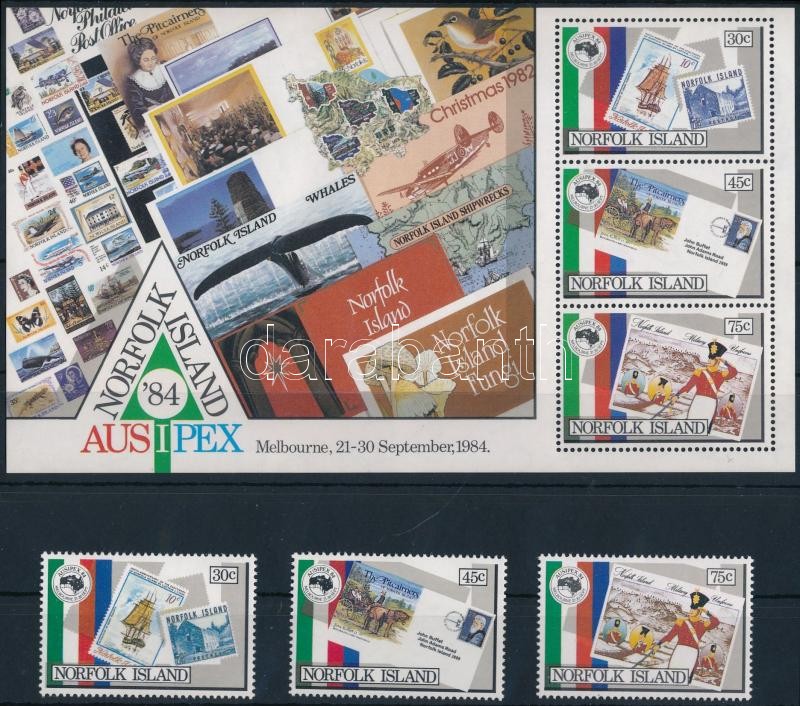 International Stamp Exhibition, Melbourne set + block, Nemzetközi bélyegkiállítás, Melbourne sor + blokk
