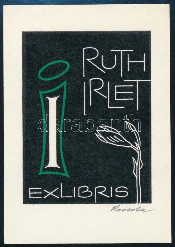 Roland Reveda (1912-1996): Ex libris Ruth Izlet. Linómetszet  jelzett 75x50 mm /  Lino