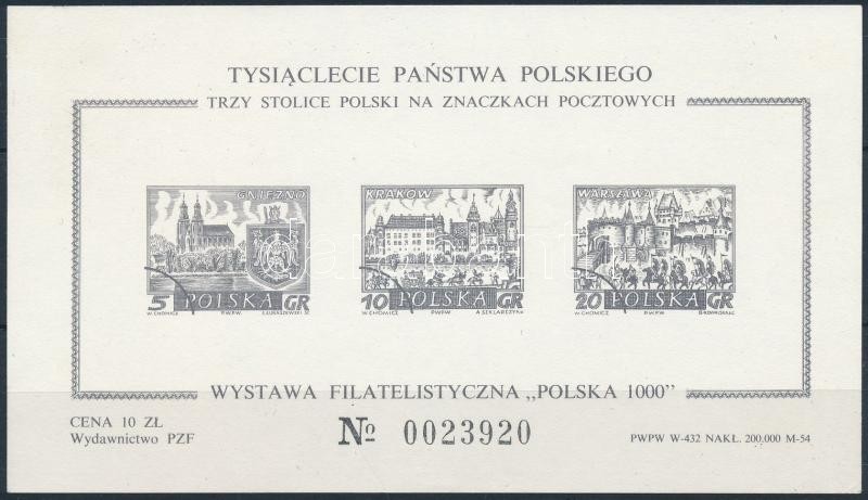 1000th anniversary of Poland Stamp Exhibition blackprint block, 1000 éves Lengyelország bélyegkiállítás feketenyomat blokk
