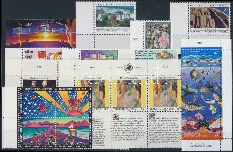 1991-1992 10 stamps + 2 stripes of 3 + block of 4, 1991-1992 10 klf bélyeg + 2 klf hármascsík + négyestömb