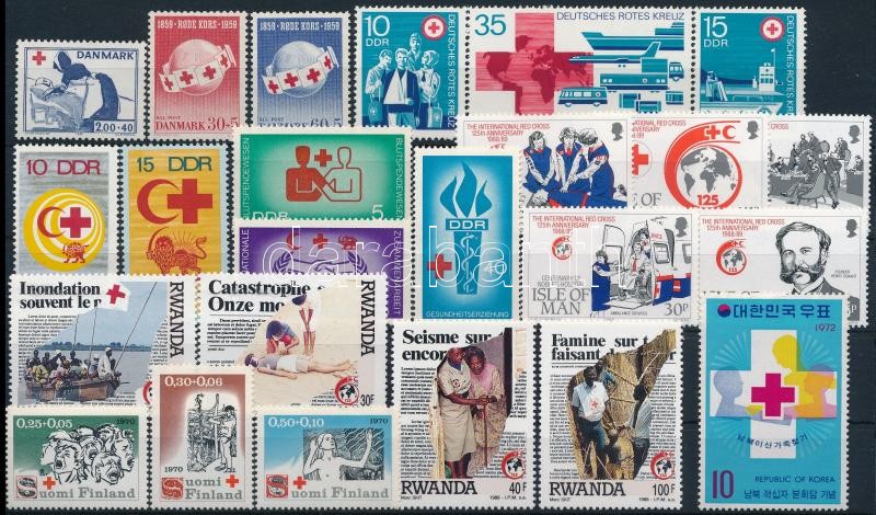 1959-1989 Red Cross motive 6 sets + 4 diff stamps, 1959-1989 Vöröskereszt motívum 6klf sor + 4 db önálló érték
