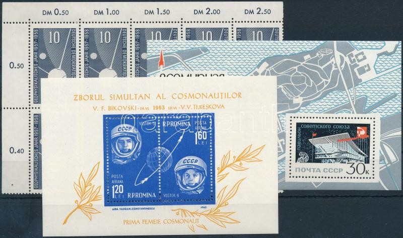 1957-1967 Űrkutatás 2 klf blokk + 1 ívsarki tízestömb, 1957-1967 Space research 2 blocks + corner block of 10
