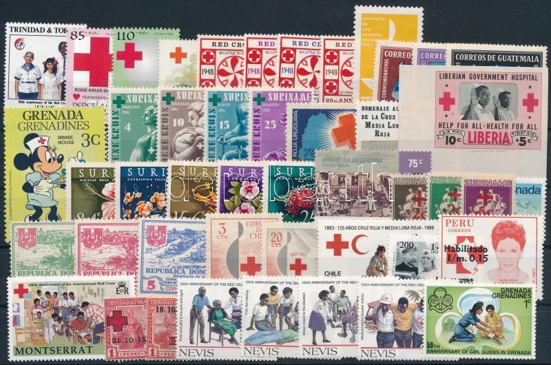 1930-2005 Red Cross motive 46 stamps with sets, 1930-2005 Vöröskereszt motívum 46 db klf bélyeg, közte teljes sorok