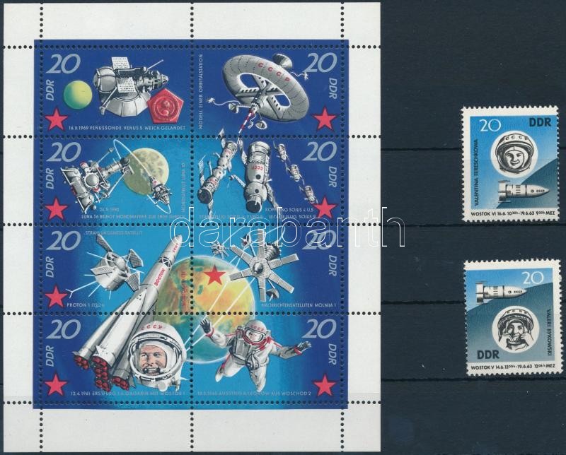 1963 -1971 Space research 2 stamps + minisheet, 1963 -1971 Űrkutatás 2 klf bélyeg + 1 kisív