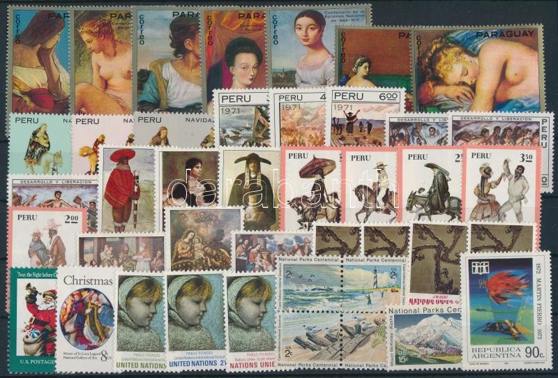 Art motive 1971-1973 10 sets + 10 stamps + 1 block of 4, Művészet motívum 1971-1973 10 klf sor + 10 klf önálló érték + 1 négyestömb