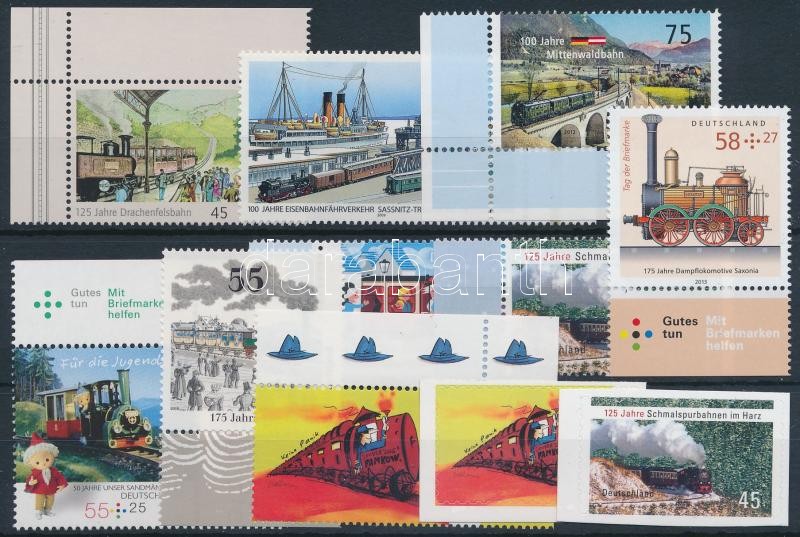 2008-2013 Railway motive 11 stamps, with margin and self-adhesive values, 2008-2013 Vasút motívum 11 db klf bélyeg, közte ívszéli és öntapadós értékek