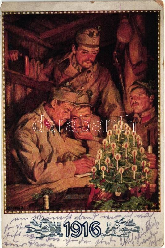 1916 / WWI K.u.K. military art postcard. Kriegsfürsorgeamt des k.u.k. Kriegsministeriums s: Alfred Offner, 1916 K.u.K. hadsereg, karácsony, s: Alfred Offner