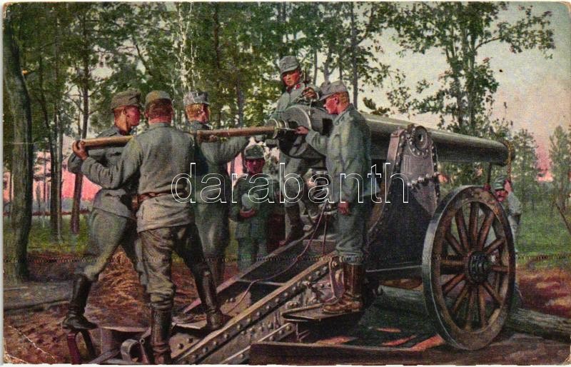 Ladung eines schweren Geschützes in Bessarabien / K.u.K. artillery, 1916 Nehéz tüzérségi ágyú töltése Besszarábiában