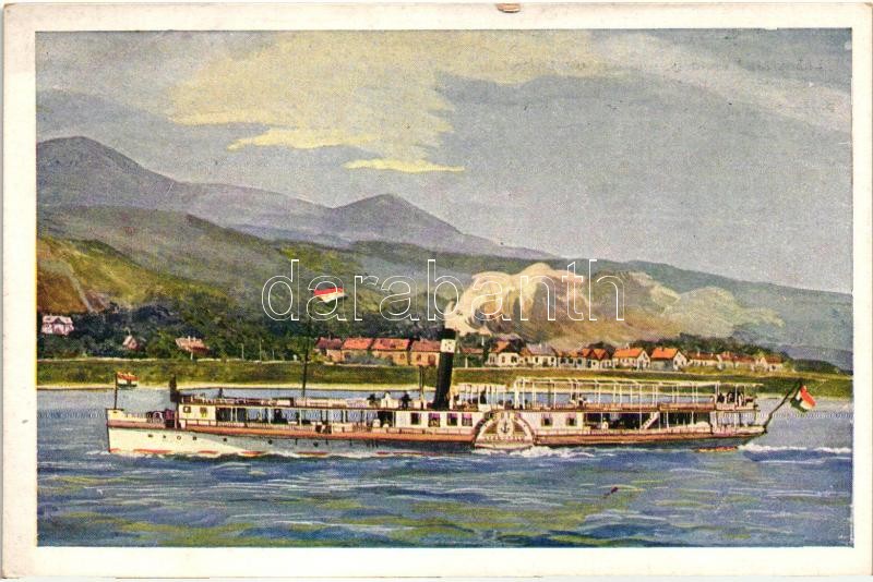 Personendampfer bei der Villen-colonie Leányfalu / Passenger steamship, Leányfalu személyszállító gőzös Leányfalu nyaralótelepnél