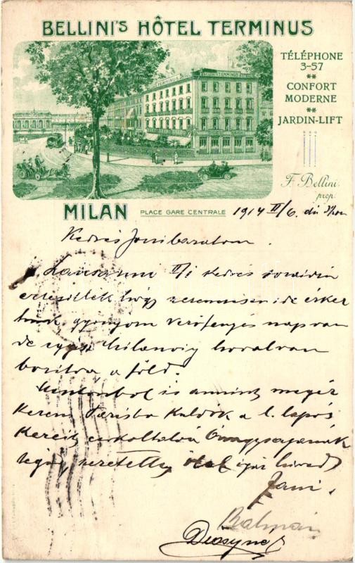 Milano, Milan; Bellini's Hotel Terminus, Place Gare Centrale