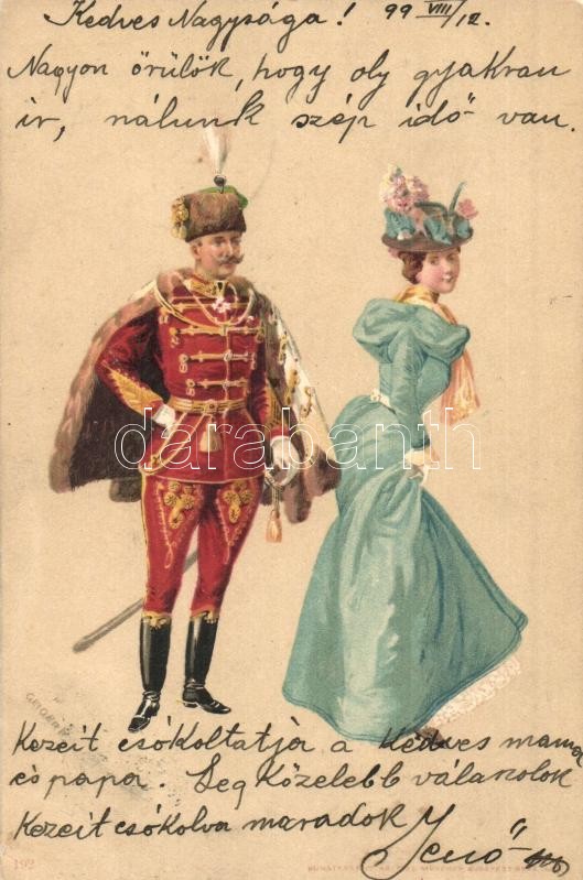 Hungarian military officer at the ball. Kosmos 192. litho s: Geiger R. (Rb), Magyar tiszt a bálban, Kosmos 192. litho s: Geiger R.