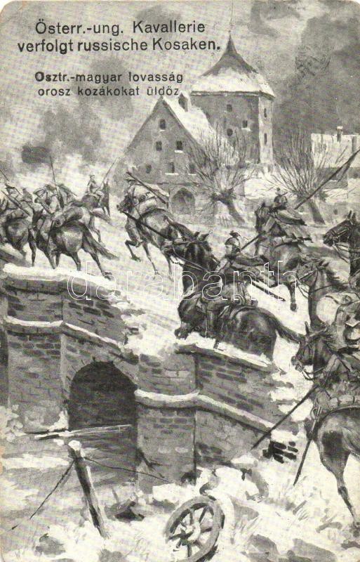 Osztrák-magyar lovasság orosz kozákokat üldöz, WWI K.u.K. military, cavalry with Russian Cossacks