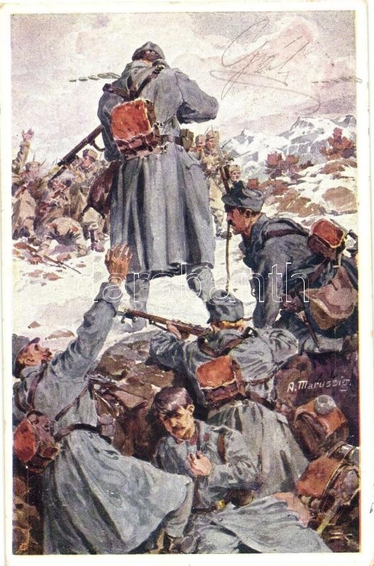 K.u.K. hadsereg művészeti képeslap, s: A. Marussig, Aus dem goldenen Buche der Armee Serie I. Rotes Kreuz Postkarte Nr. 199. / K.u.K. military art postcard s: A. Marussig