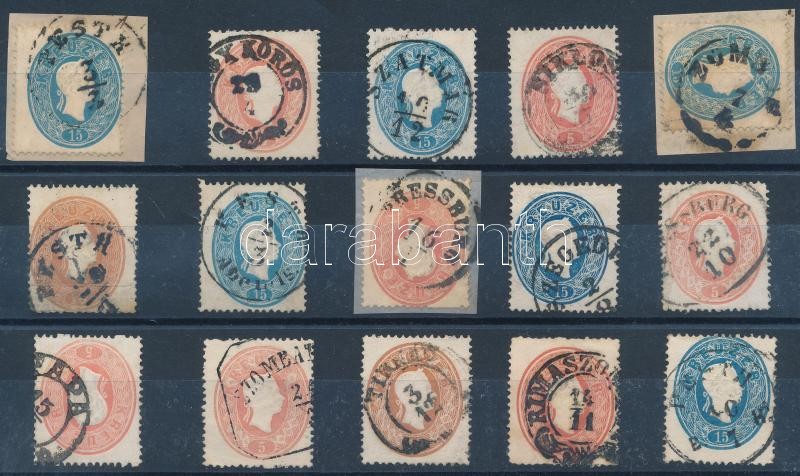 15 stamps with nice/readable cancellations, 15 db bélyeg szép/olvasható bélyegzésekkel