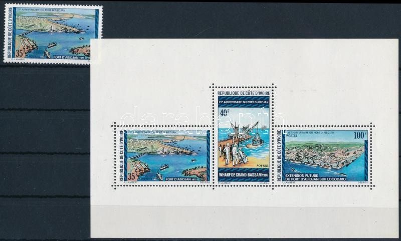 Abidjan Harbor stamp + block, Abidjani kikötő bélyeg + blokk