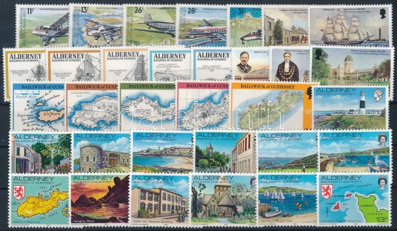 Channel Islands 1983-1990 33 stamps, Csatorna szigetek 1983-1990 33 db klf bélyeg közte teljes sorok, stecklpaon