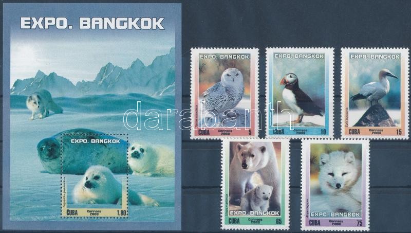 Nemzetközi bélyegkiállítás BANGKOK; Sarki állatvilág sor + blokk, International Stamp Exhibition BANGKOK; Arctic wildlife set + block