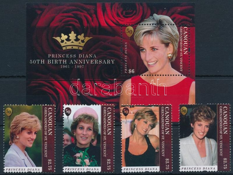 Princess Diana's 50th Birthday set + block, Diana hercegnő születésének 50. évfordulója sor + blokk