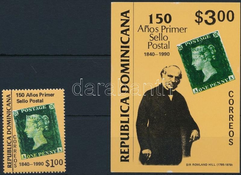 150 éves a bélyeg, Black Penny évforduló bélyeg + blokk, 150th anniversary of stamp, Black Penny stamp + block