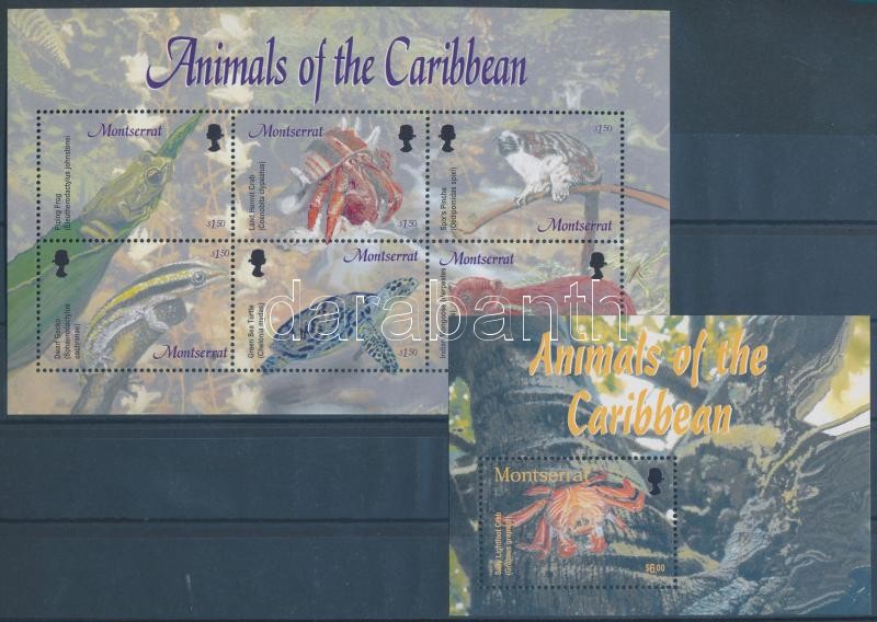 Karibi állatok kisív + blokk, Caribbean animals minisheet + block