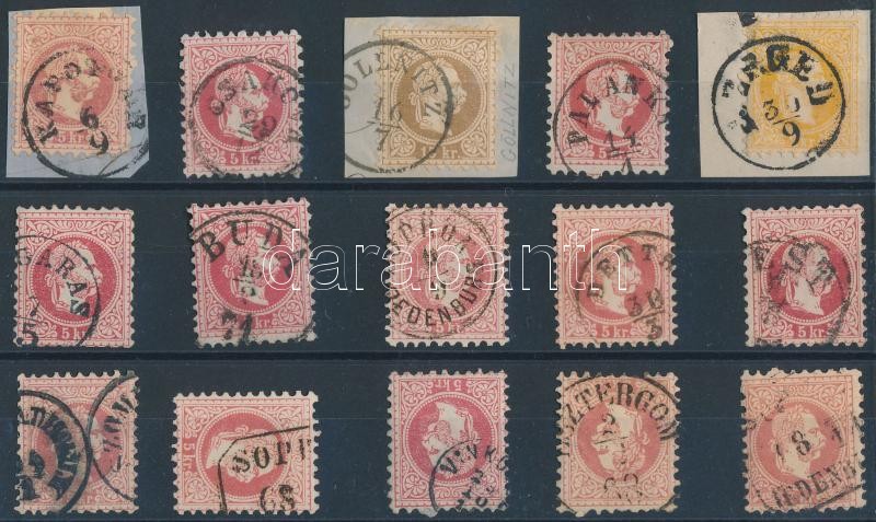 15 stamps with readable cancellations, 15 db bélyeg olvasható/ szép bélyegzésekkel