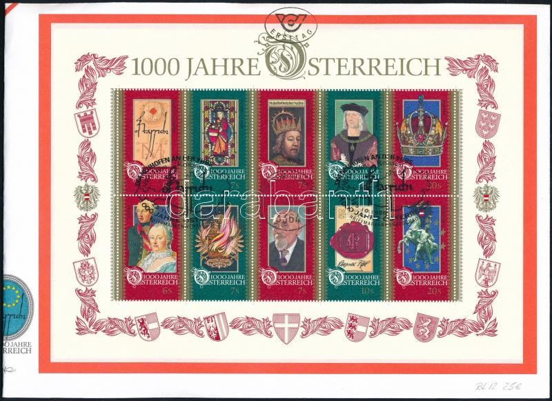 1000th anniversary of Austria block on FDC, 1000 éves Ausztria blokk FDC-n