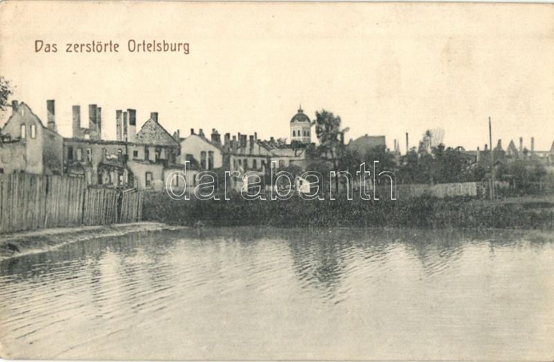 Szczytno, Ortelsburg; zerstörte Stadt / WWI destroyed town + K.und K. Schwere Haubitzdivision Nr. 12. Batterie Nr. 1.