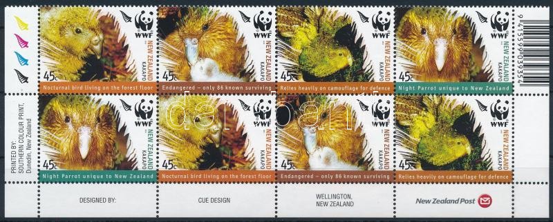 WWF: Kakapó sor ívsarki nyolcastömbben, WWF Kakapo set corner block of 8
