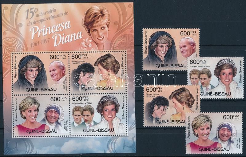 Diana hercegnő halálának 15. évfordulója sor + blokk, Princess Diana's death anniversary set + block