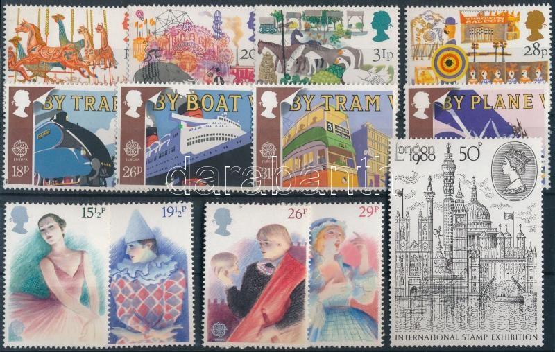 1980-1988 13 klf bélyeg, közte sorok, 1980-1988 13 diff stamps