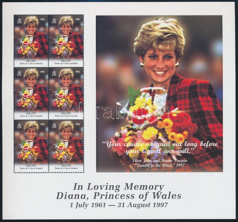 Diana hercegnő halálának évfordulója kisív, Princess Diana's death anniversary mini sheet