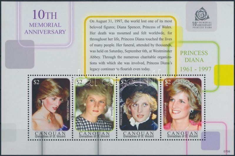 Diana hercegnő halálának 10. évfordulója kisív, Princess Diana mini sheet