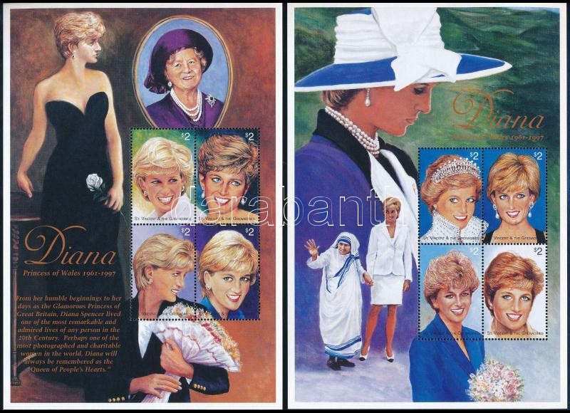 Diana hercegnő halála kisív sor, Princess Diana mini sheet set