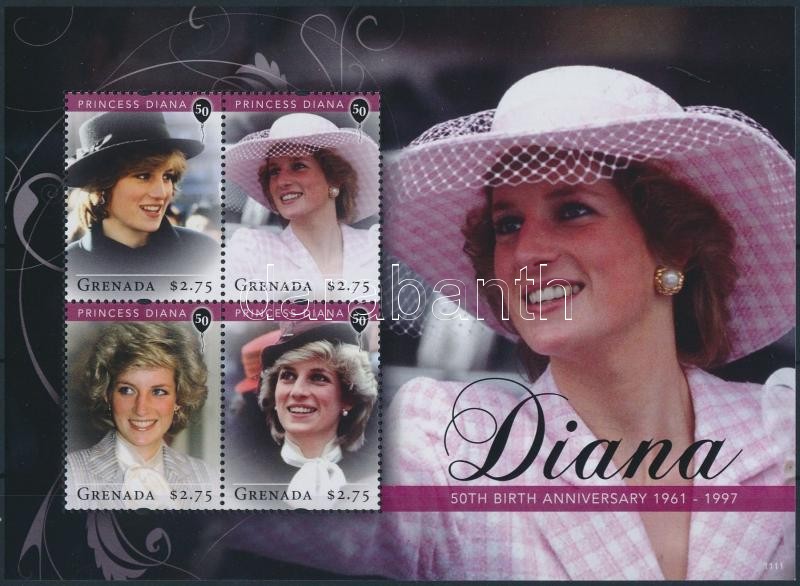 Diana hercegnő születésének 50. évfordulója kisív, Princess Diana's birth anniversary mini sheet