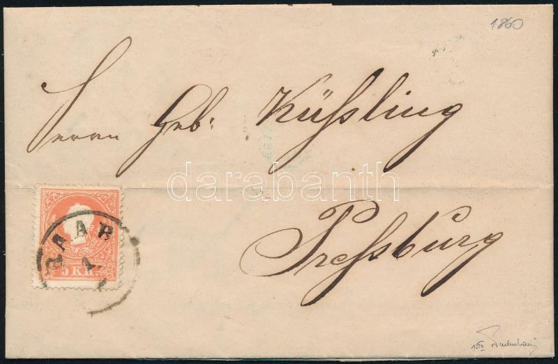 5kr II on cover "RAAV" - ,,PRESSBURG" Sign:  Ferchenbauer, 5kr (II.) levélen  ,,RAAV" - ,,PRESSBURG" Sign:  Ferchenbauer