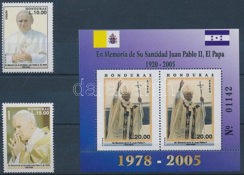 II. János Pál pápa emlékére sor + blokk, In memory of Pope John Paul II. set + block